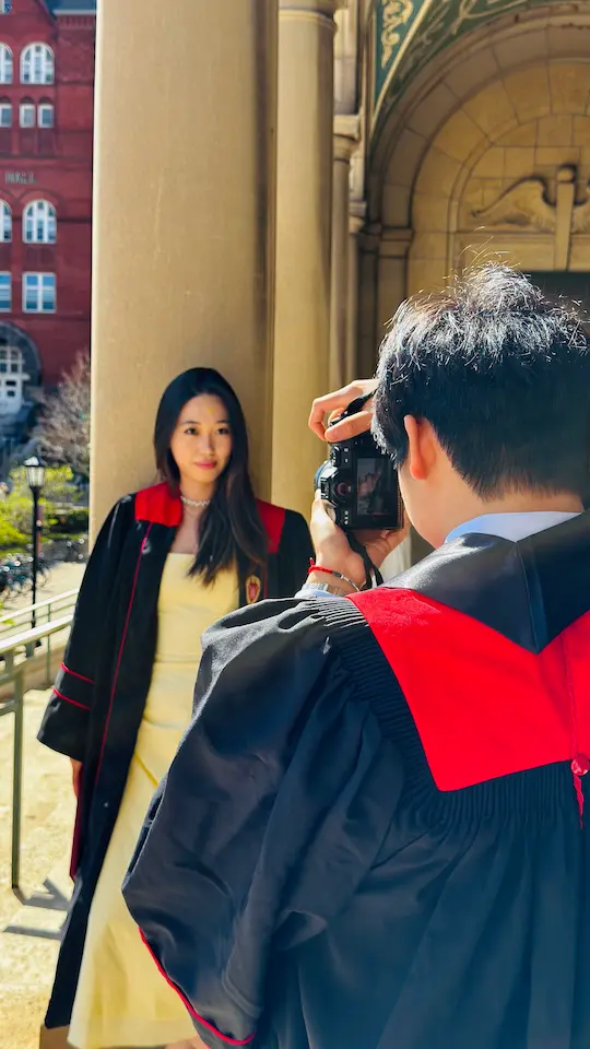 Gimbal and camera setup used during a graduation photo session